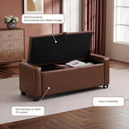SUNWAVE Storage Ottoman Bench, PU Leather End of Bed Storage Bench with Button Tufted, Safety Hinge Lid, Large Ottoman for Bedroom, Living Room & Entryway