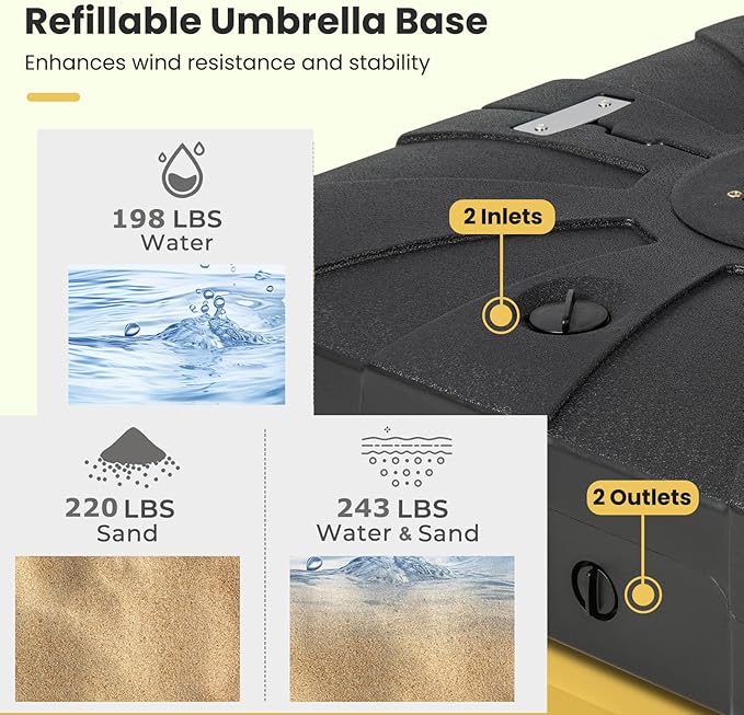 Giantex Cantilever Umbrella Base with Wheels, 243 lbs Water Filled Umbrella Stand for Offset Patio Umbrella, 33.5 inch Heavy Duty Square Offset Umbrella Holder for Deck Garden Poolside
