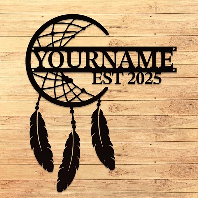 Personalized Dream Catcher Metal Wall Art - Custom Name Iron Sign for Home Decor, 8-30 Inch Black (Style B)