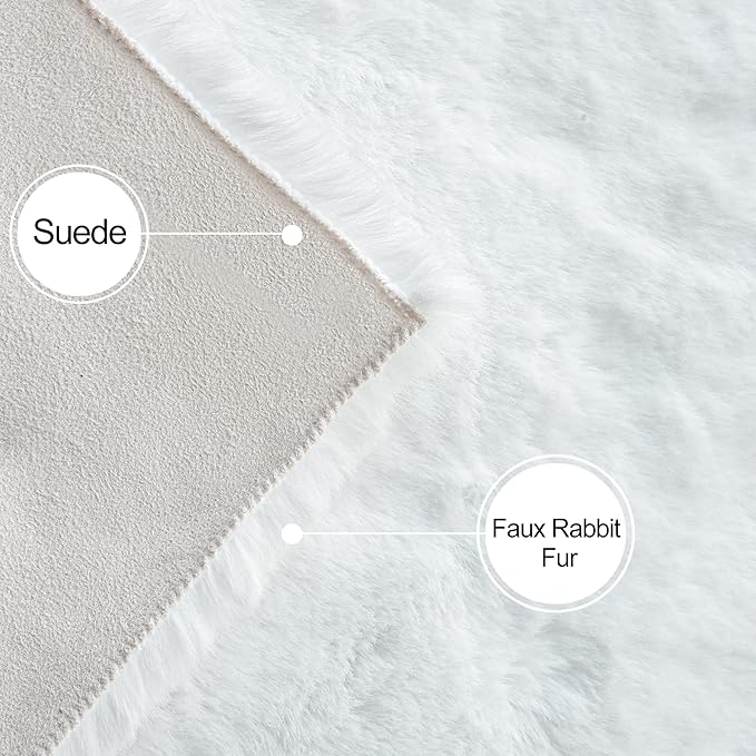 White Faux Fur Round Rug 4ft Fluffy Rabbit Fur Rug Machine Washable Circle Area Rugs for Living Room Bedroom Home Teen Room Nursery Décor