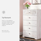 Signature Design by Ashley Paxberry Boho 5 Drawer Chest of Drawers, Whitewash
