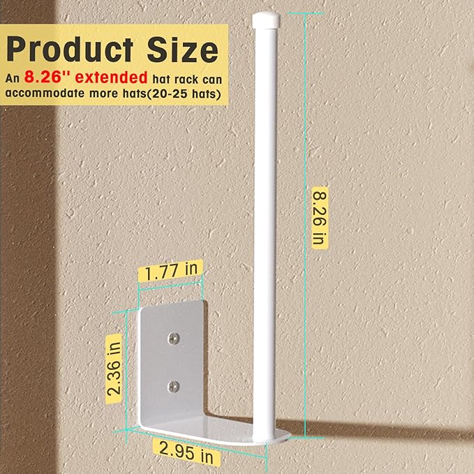 2 Pack White Hat Racks for Baseball Caps, Stainless Steel Hat Organizer for Baseball Cap, Hat Holder Storage Organizer, Hat Hanger Strong Adhesive/Wall Drilled for Door, Bedroom, Closet(8.26 in)