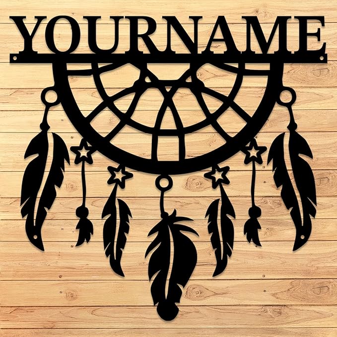Personalized Dream Catcher Metal Wall Art - Custom Name Iron Sign for Home Decor, 8-30 Inch Black (Style C)