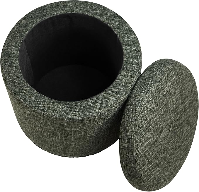 Homepop Home Decor | Upholstered Round Storage Ottoman with Nailheads| Ottoman with Storage for Living Room & Bedroom, Green Clover Fabric