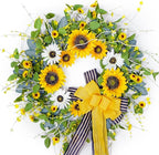 Sunflower Wreaths for Front Door, Soomeir Artificial Spring Summer Wreath with Burlap Bow, Door Wreath for Outside All Season Indoor Outdoor Home Wall Wedding Farmhouse Holiday