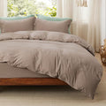Bedsure Duvet Cover Full Size with Fitted Sheet - 4 Pieces Prewashed Cotton-Like Extra Soft Bedding Set, Includes 1 Duvet Cover 80x90 Inches with Zipper Closure, 2 Pillow Shams, 1 Fitted Sheet, Khaki