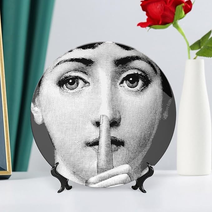 Lina Cavalieri Plate, Wall Decorative Plate, Mysterious Face Plate Wall Hanging Decoration,Including Bracket and Special Spring Hook, 10inch, Style3