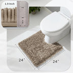 Yimobra Toilet Rugs U Shaped Washable, Extra Thick Soft Absorbent Chenille Contour Bathroom Rugs for Toilet 24x24 Inch, Quick Dry Non Slip Toilet Mat for Bath Floor, Camel