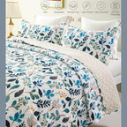 Whale Flotilla Reversible Printed Quilts Queen Size, Extra Soft Boho Floral Leaf Bedspreads for Bed Lightweight Full Queen Quilt Bedding Set Coverlets with 2 Pillow Shams for All Seasons, White Green