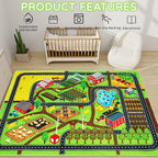 Kids Rug Play Rug for Toy Cars, 39.4"×59" Farm Life Road Traffic for Playroom Kid Car Road Mat Village Map Play Mat Non-Slip Washable Carpet for Toddler Boy Family Tummy Time Playtime