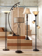 Kathy Ireland Sonnett Industrial Vintage Floor Lamp Standing 63 1/2" Tall Bronze Metal Faux Marble Ivory Linen Bell Shade for Living Room Reading House Bedroom Home Family Office