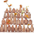 Glass Bud Vase Set of 32 Pcs, Small Glass Vases for Flowers, Amber Bud Vases in Bulk, Vintage Vases for Wedding Centerpieces, Wedding Decorations, Home Table Flower Decor