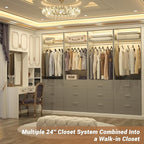 Closet System Set of 4, 8FT Closet Systems with 12 Wood Drawers, 96" Closet Organizer System with 4 Hanging Rods & 4 Shelves, Heavy Duty 96 Inch Walk-in Closet, Grey (96"L x 15" W x 80" H)