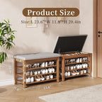 Solid Wood Shoe Bench with Storage, Flip-Top Soft-Close Lid, Adjustable Shelves, Cushioned Entryway Shoe Rack Organizer, 23.6"