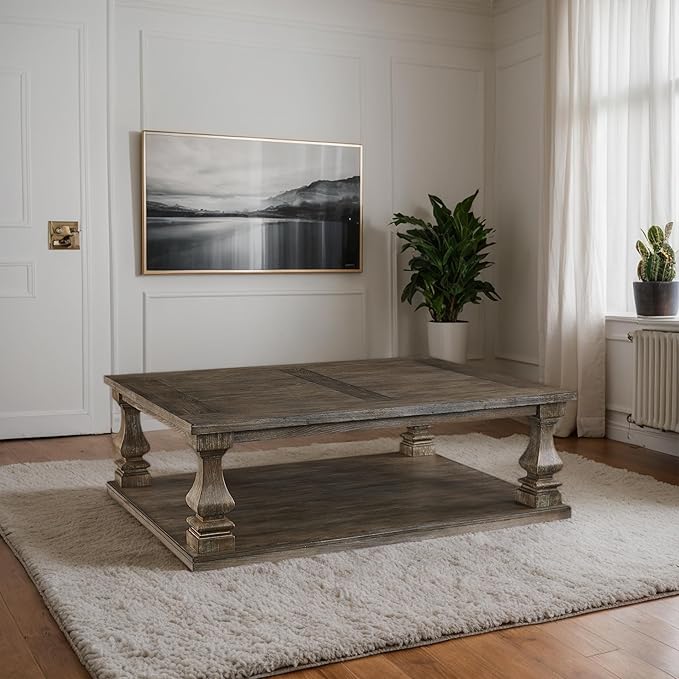 Signature Design by Ashley Johnelle Farmhouse Coffee Table with Weathered Gray Finish, Gray