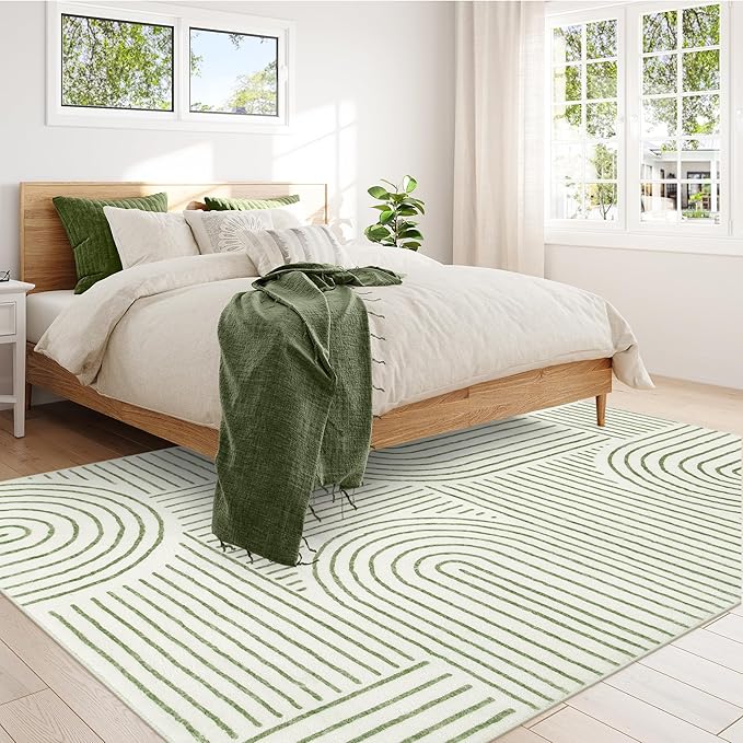 Lahome Abstract 9x12 Area Rugs for Living Room Bedroom, Soft Washable Rugs 9x12, Ultra-Thin Non-Slip Modern Dining Room Rug Non-Shedding Accent Carpet for Office, Green