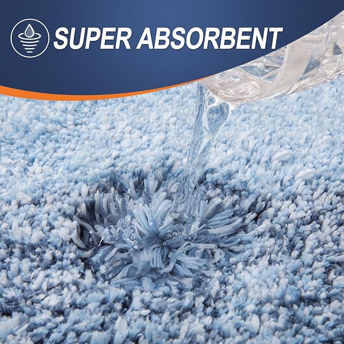 OLANLY Bathroom Rug Set 2 Piece, Soft Absorbent Microfiber Bath Rug Set, Non-Slip, Machine Wash Dry, Plush Shaggy Bath Mats for Bathroom (47"x20"+24"x16", Blue)
