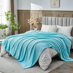 NEWCOSPLAY Super Soft King Blanket Turquoise Premium Silky Flannel Fleece Leaves Pattern Lightweight Bed Blanket All Season Use (Turquoise, King(90"x110"))