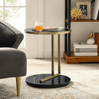 Elegant Midas Side Table – Glass Top & Marble Base Accent Table, Brass Finish - Black (18” x 20.5”)
