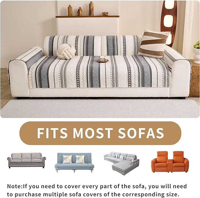 HAOMAIJIA Boho Couch Covers for Sofa, Waterproof Couch Cover for Dogs Soft Chenille Jacquard Non Slip Sofa Covers for Pets Washable Couch Protector (Grey, 36.5" x 62" 1 Pack)