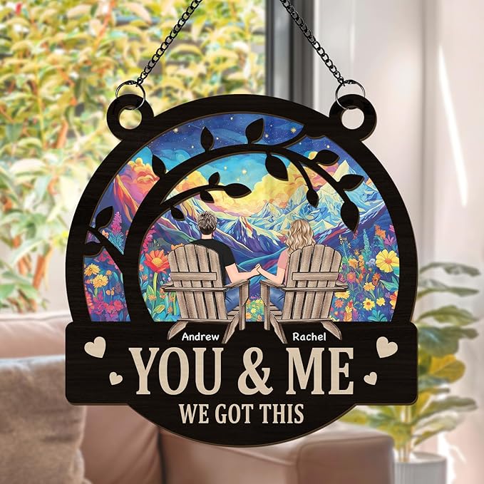 You and Me Got This, Personalized Couple Suncatchers for Windows Hanging Ornament, Housewarming Gifts for Couple Husband Wife, Christmas Anniversary Wedding Gifts for Couples 2024