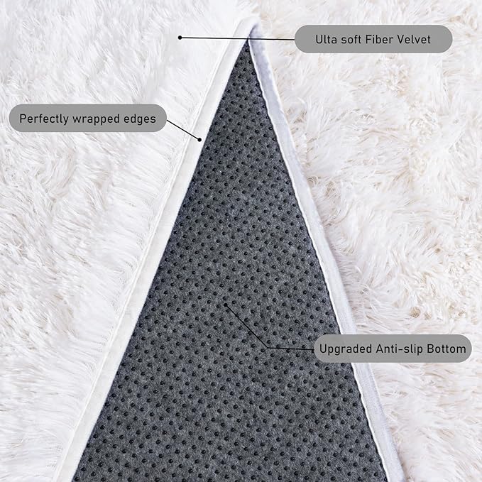 Small Area Rug, 2x3 Rug for Bedroom Shaggy Throw Rugs for Dorm Rug, Soft Shag Carpet for Kids Room, Plush Comfy Fluffy Bedside Rug for Home Decor Aesthetic, Cream White
