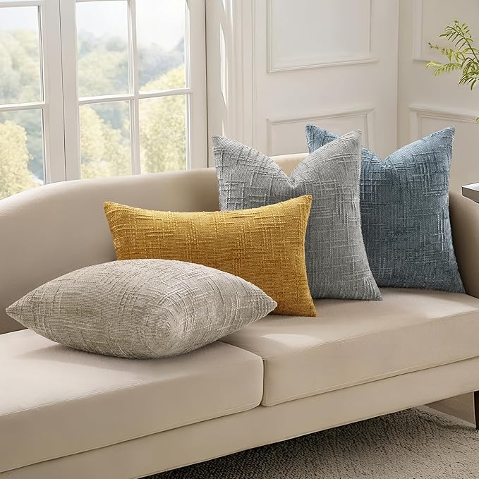 decorUhome Spring Light Brown Chenille Throw Pillow Covers 16x16 Set of 2 Textured Soft Cozy Slubby Couch Pillow Covers Modern Farmhouse Boho Decorative Pillow Cases for Bed Sofa Living Room