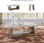 Signature Design by Ashley Brendalhouse Casual Coffee Table with Faux Cement Top, Bottom Shelf and Casters, Light Brown & White