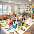 ABC Kids Rugs for Playroom - 9x12 Feet Large Classroom Rug for Kids Preschool Educational Learning Animal, Alphabet Rugs Children Toddler Nursery Kindergarten Decor, Beige