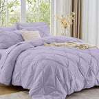 Sasttie Queen Comforter Set, 7-Piece Bed in a Bag, Pintuck Bedding Sets for All Season, Includes Comforter, Flat Sheet, Fitted Sheet, Pillowcases and Pillowshams, Lavender