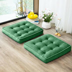 Floor Pillow Set of 2, Memory Foam Meditation Cushion, Floor Cushions for Adults Sitting, Large Square Seat Cushions for Yoga, Living Room, 22x22 Inch (Green)