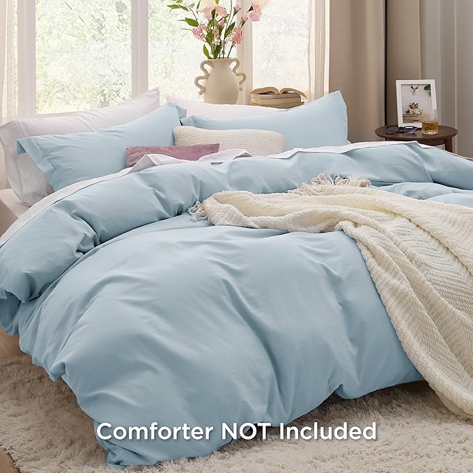 Bedsure Sky Blue Duvet Cover Twin/Twin XL Size - 2 Pieces Prewashed Cotton-Like Polyester Extra Soft Bedding Set, Includes 1 Twin Duvet Cover 68x90 In with Zipper Closure & 1 Pillow Sham, No Comforter