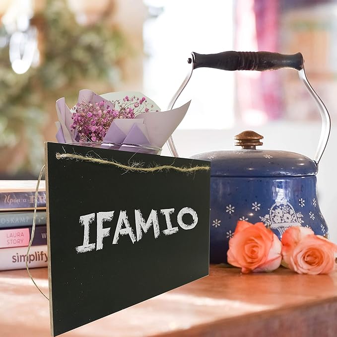 Chalkboard Hanging Signs Erasable Wood Rectangle Small Vintage Rustic Blackboard Message Memo Display for Wedding, Bar, Restaurant, Kitchen Pantry & Wall Decor, 2 Pack