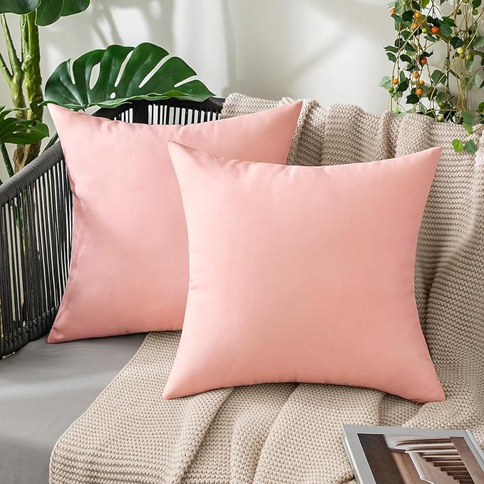 MIULEE Pack of 2 Decorative Outdoor Solid Waterproof Throw Pillow Covers Spring Valentine Faux Linen Garden Farmhouse Cushion Cases for Patio Tent Balcony Couch Sofa 20x20 Inch Light Pink