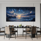Canvas Wall Art Decor Large Wall Art Pictures for Living Room Landscape Coastal Wall Art Canvas Art Wall Decor Star Night Blue Artwork for Walls Prints Art Work for Room Office Home Wall Decor 29"x58"