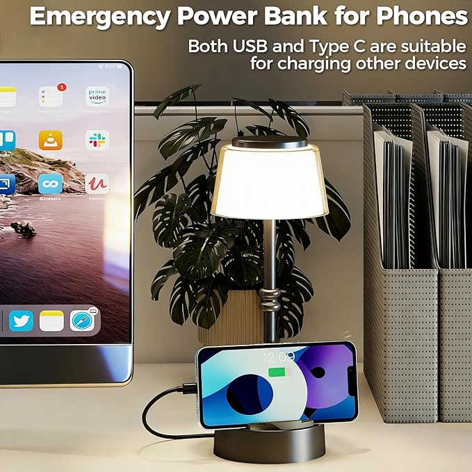 LED Cordless Lamp, 5 Colors Stepless Dimming Table Lamp, Built-in 4400mAh Rechargeable Battery with USB Charging Port, Portable Touch Bedside Light for Patio, Restaurant, Dining(1, Black)