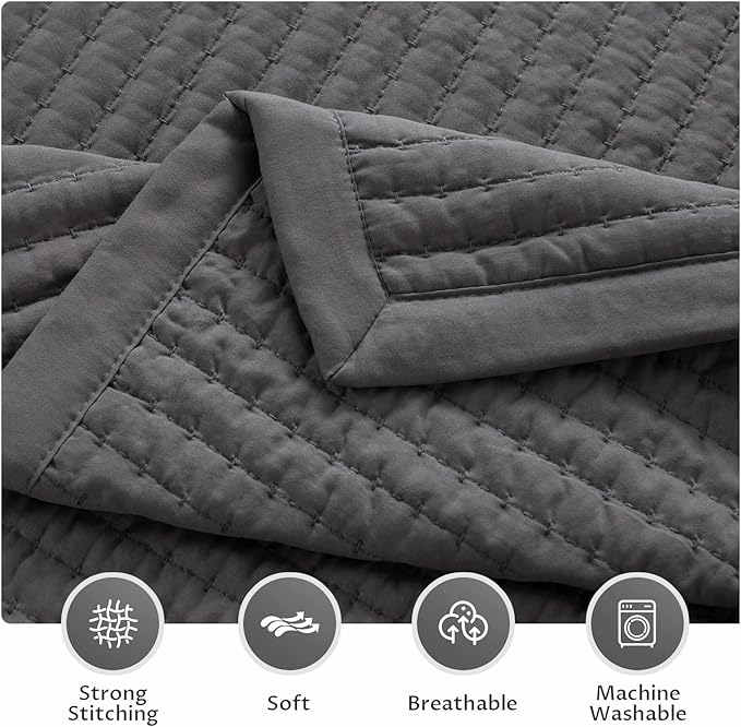 Oversized King Quilt Set 112"x106" – 3-Layer Soft Washed Lightweight California King Bedspread, Minimalist Nordic Design, All-Season Quilt Bedding (1 Quilt + 2 Pillow Shams), Tornado Dark Grey