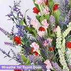 26 Inch Lavender Wreath Summer Spring Wreaths for Front Door Wreaths for Front Door for Wedding Farmhouse (Red Pink Lavender)