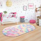 Noahas Fluffy Rainbow Rugs for Bedroom Girls,2'X5' Oval Throw Rug for Kids Room,Shag Hallway Runner Rug,Small Soft Shaggy Bedside Non-Slip Plush Nursery Dorm Carpet Home Decor