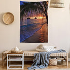 Ambesonne Hawaiian Tapestry, Pacific Sunrise at Lanikai Beach Hawaii Sandy Tropics Hills Leaves Landmark, Fabric Wall Hanging Decor for Bedroom Living Room Dorm, 30" X 45", Umber Purple