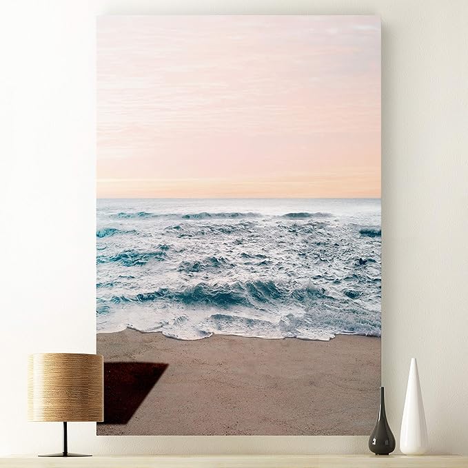 Renditions Gallery Canvas Nature Wall Art Modern Paintings Decorations Sandy Wavy Shore Romantic Scenic Wall Hanging Artwork Prints for Bedroom Living Room Office Kitchen - 12"x18" LT06