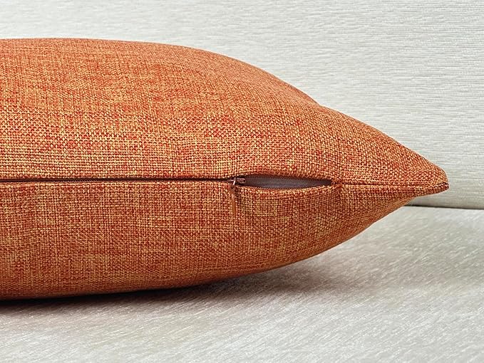 Aiking Home Woven Fine Faux Linen Throw Pillow Cover, Size 12"x18", Orange