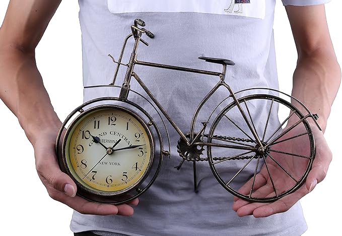 Berry President Antique Crafts Retro Vintage Style Bicycle Desk & Shelf Clock Modern Home Office Decoration Tabletop Display Ornament (Brown)