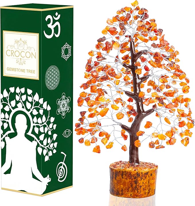 Carnelian Chakra Tree of Life - Crystal for Positive Energy, Handmade Gemstone Feng Shui Decor, Good Luck Money Tree Bonsai - Orange Healing Crystals for Sacral Chakra, Prosperity Gift