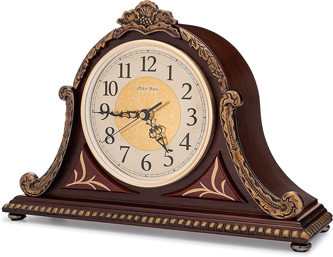 Mantel Clock with Real Wood, 4 Chime Options, Antique Vintage Design