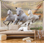 Ambesonne Horses Tapestry Twin Size, Stallion Horses Running on a Sky Background Male Champions Print, Wall Hanging Bedspread Bed Cover Wall Decor, Twin Size, White Orange