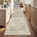 Runner Rug 2x10, Ultra-Thin Kitchen Rugs Non Slip Washable Rugs for Entryway Rug, Kitchen Runner Low Pile Vintage Soft Carpets for Living Room, Bathroom Bedroom (Brown/Beige,2'x10')