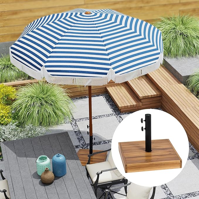 Outsunny Square Patio Umbrella Base, 42 lbs. Concrete Heavy Duty Umbrella Base with Holder for 1.25"/1.5" Poles for Outdoor, Lawn, Poolside, Teak