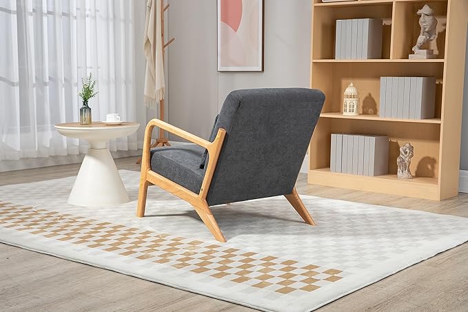 KEIKI Mid Century Modern Accent Chair, Lounge Armchair with Solid Wood Frame and Waist Cushion for Living Room, Bedroom
