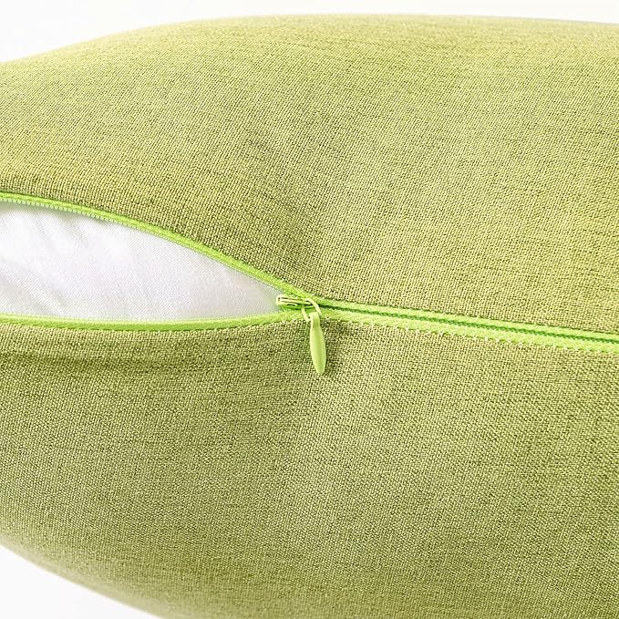 MIULEE Pack of 2 Decorative Outdoor Solid Waterproof Throw Pillow Covers Spring Euro Sham Faux Linen Garden Farmhouse Cushion Cases for Patio Tent Balcony Couch Sofa 24x24 Inch Moss Green